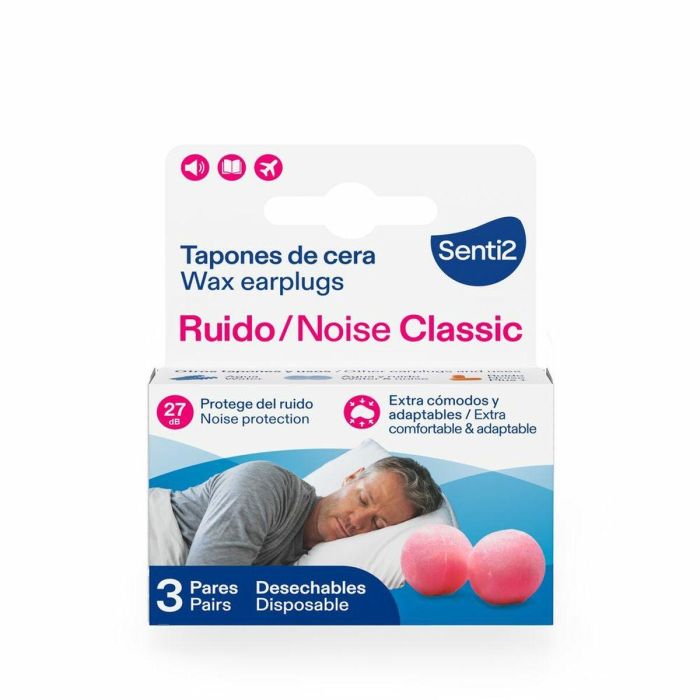 Senti2 Tapones de cera para oídos, 3 unidades - Minimiza ruidos molestos para descanso y concentración