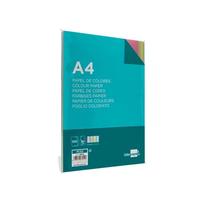 Liderpapel Papel Color A4 80gr Paquete 100 Hojas 4 Colores Surtidos 4
