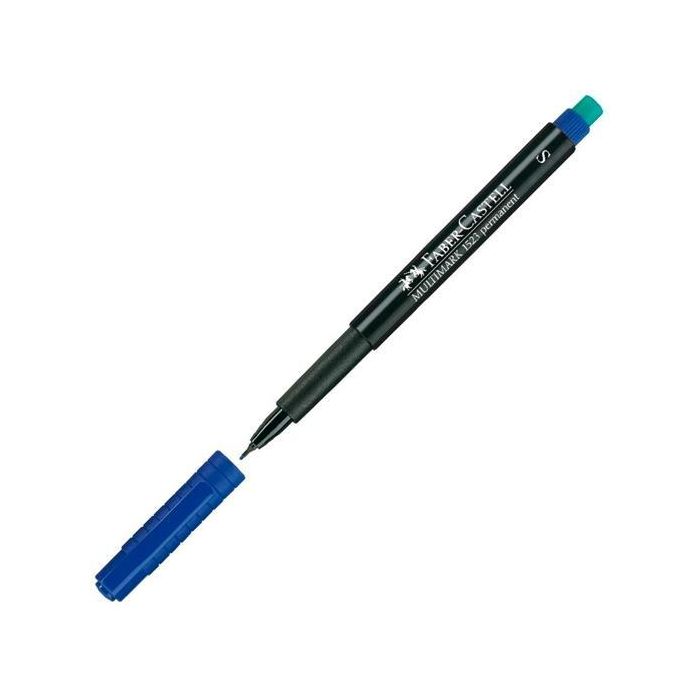 Faber Castell Rotulador Permanente Multifuncional Multimark S con Goma Integrada Azul para CD, Metal, Vidrio, Piedra, Madera (10 Unidades) (10 Unidades)