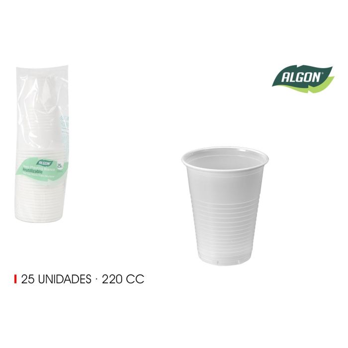 Set de 25 vasos blancos 220 cc Algon (24 Unidades) Set de 25 vasos blancos 220 cc Algon (24 Unidades)