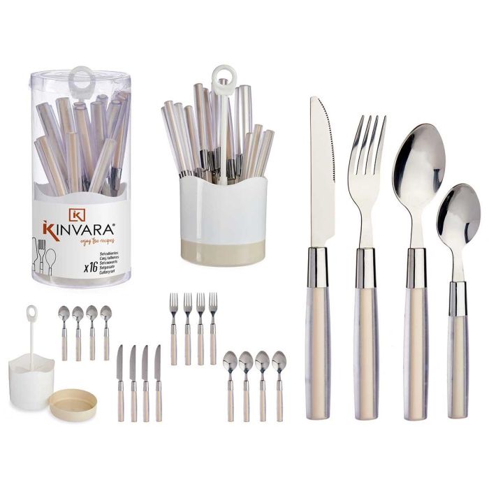 Set 16 Cubiertos Acero Inoxidable Mango Beige Kinvara - 11x25x11 cm (8 Unidades) Set 16 Cubiertos Acero Inoxidable Mango Beige Kinvara - 11x25x11 cm (8 Unidades)