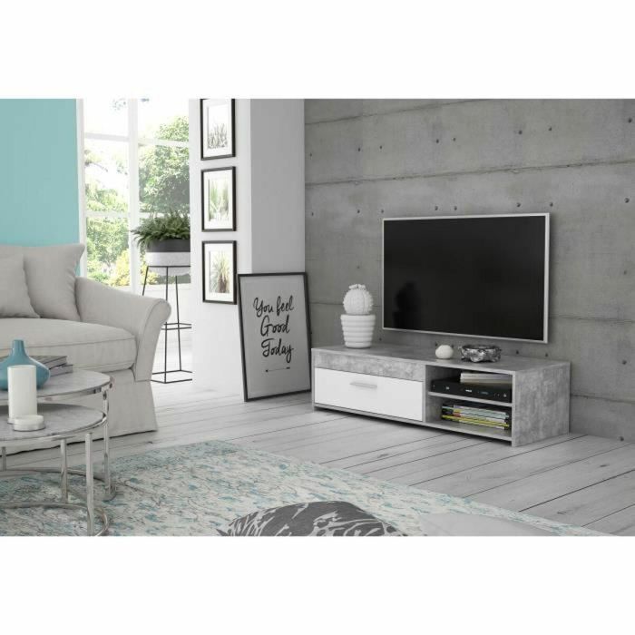 PILVI Mueble de televisión moderno - Hormigón blanco y gris claro - An 120 x P 42,1 x Al 31,8 cm 1 PILVI Mueble de televisión moderno - Hormigón blanco y gris claro - An 120 x P 42,1 x Al 31,8 cm 1