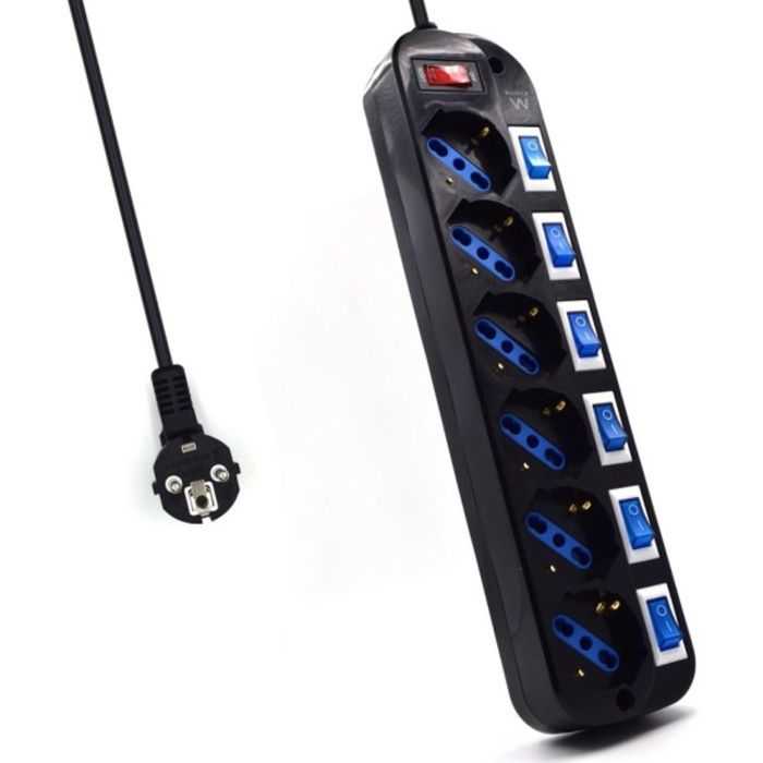 Ewent Regleta de 6 Tomas EW3851 con Interruptores Individuales, Protección Sobretensiones y Seguridad Infantil