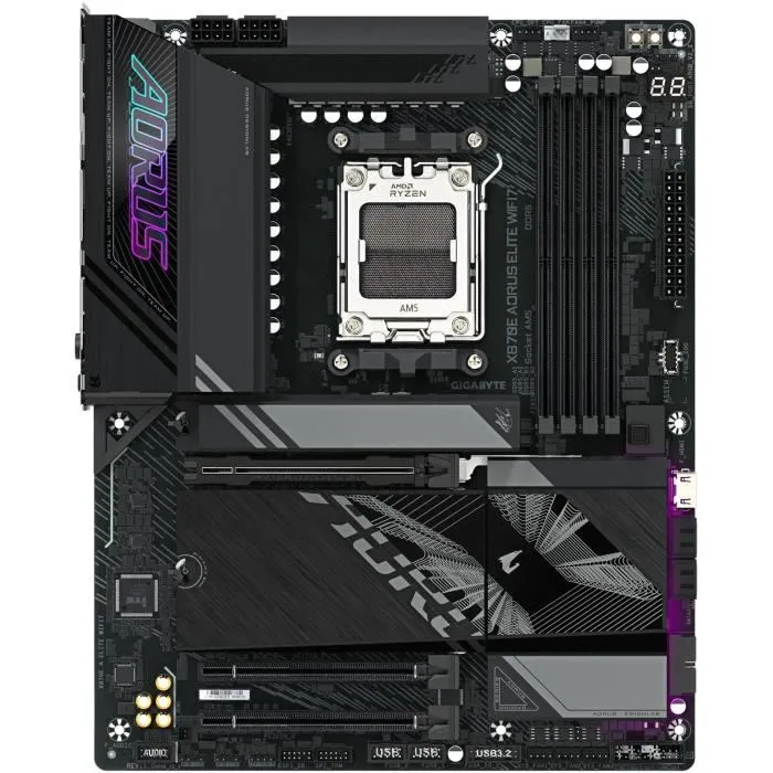 Gigabyte Placa Base X870E AORUS ELITE WIFI7 ATX AM5 para CPUs AMD Ryzen 7000, 8000, 9000, Wi-Fi 7, DDR5, PCIe 5.0, 2.5GbE LAN 1