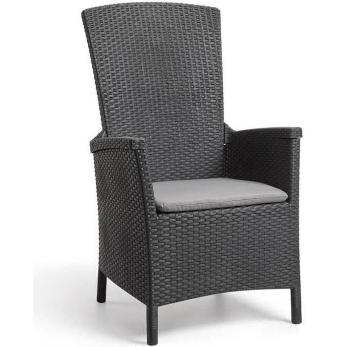 VERMONT Sillón multiposición en resina tejida de ratán - Gris VERMONT Sillón multiposición en resina tejida de ratán - Gris