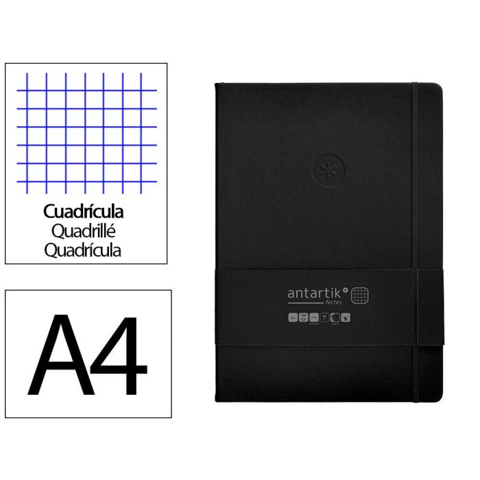 Cuaderno Con Gomilla Antartik Notes Tapa Dura A4 Hojas Cuadricula Negro 100 Hojas 80 gr Fsc