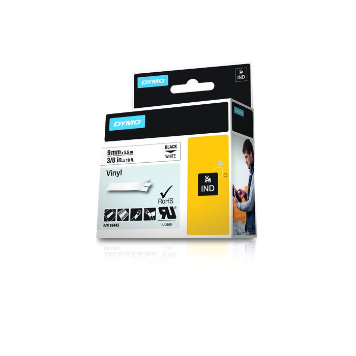 DYMO RHINO Cinta ID1-9 Negro/blanco vinilo 1