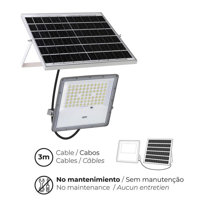 Edm Foco Proyector LED Solar 200W 1500 lm Luz Fría IP65 Control Remoto Incluido 2 Edm Foco Proyector LED Solar 200W 1500 lm Luz Fría IP65 Control Remoto Incluido 2