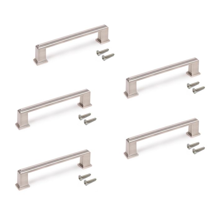 Emuca Lote de 5 tiradores para mueble Tanger, L147.5mm, intereje 128mm, Zamak, Níquel satinado