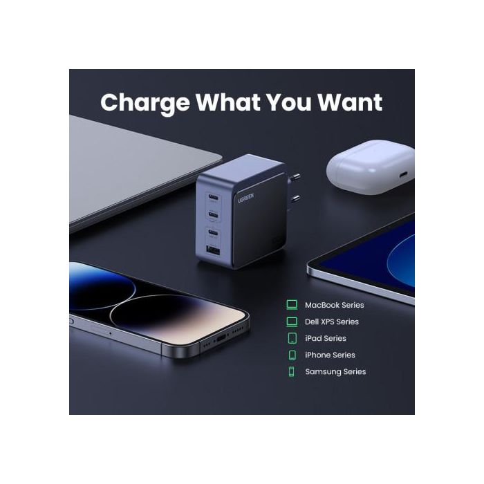 Ugreen 35043 Nexode S 100W Cargador Rápido GaN Gris con 4 Puertos USB para Portátil, Móvil, Tablet 8