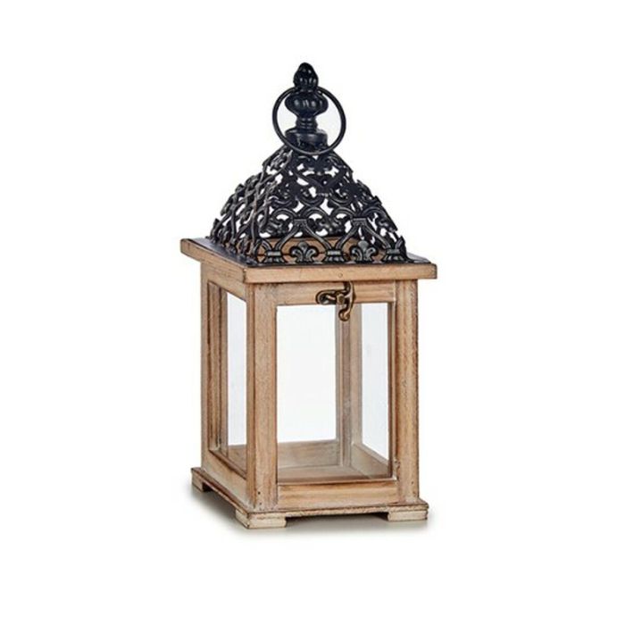 Farol Negro Natural Madera 13 x 29 x 13 cm Rejilla (6 Unidades) 1