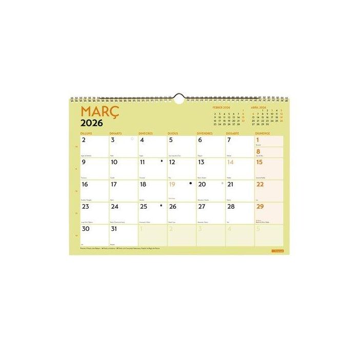 Calendari (2026) Catalan Finocam Paret Grafik Mensual Per Escriure A3 420X297