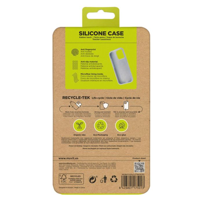 Muvit Funda Recycletek Liquid Silicone para Apple - Eco Sostenible, Certificada GRS, Textura Suave, Antihuellas, Forro Microfibra 1 Muvit Funda Recycletek Liquid Silicone para Apple - Eco Sostenible, Certificada GRS, Textura Suave, Antihuellas, Forro Microfibra 1