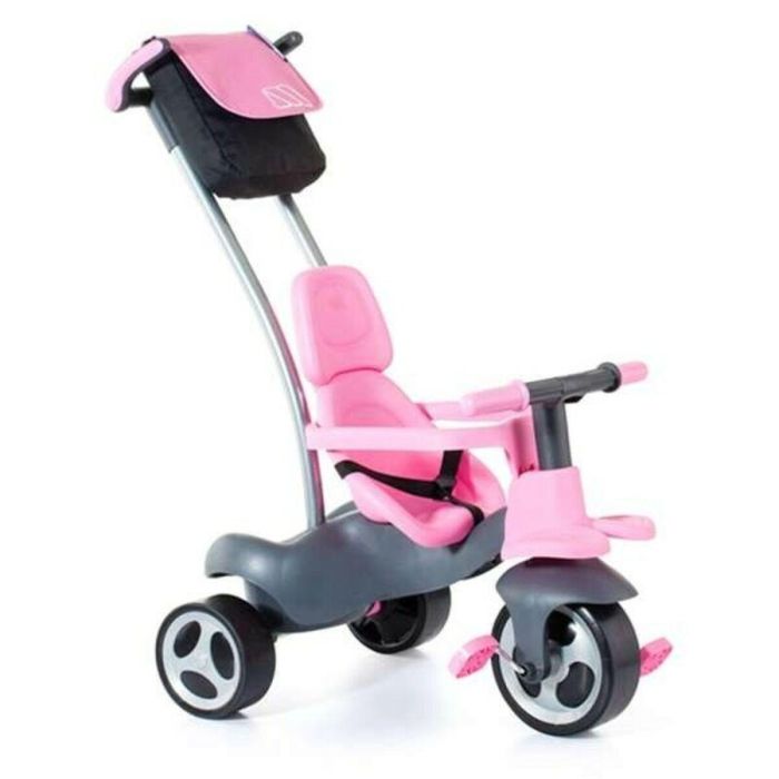 Triciclo urban trike rosa con palo, cinturon, bolsa y rueda goma 98 cm 1