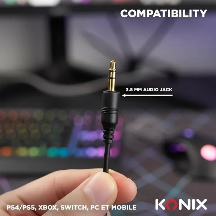 Konix Auriculares para Juegos con Cable KON3328170307123 para PS5, Switch 2, Xbox Series X|S, Nexus, Controladores de 40 mm, Micrófono de 1,5 m