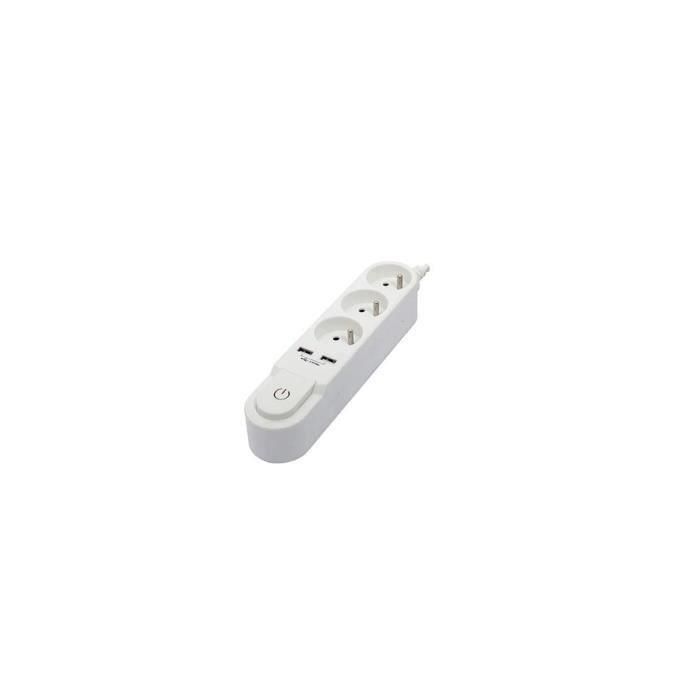 CHACON Bloque de enchufes múltiples con interruptor 3 tomas de 16 A y 2 salidas USB de 2 A, cable blanco de 1,5 m 2 CHACON Bloque de enchufes múltiples con interruptor 3 tomas de 16 A y 2 salidas USB de 2 A, cable blanco de 1,5 m 2