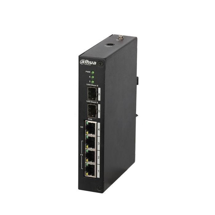 Dahua Switch PoE 4 puertos (3x 100Mbps, 1 Gigabit) + 2x Gigabit no gestionable. Temperatura -30°C a 65°C Dahua Switch PoE 4 puertos (3x 100Mbps, 1 Gigabit) + 2x Gigabit no gestionable. Temperatura -30°C a 65°C