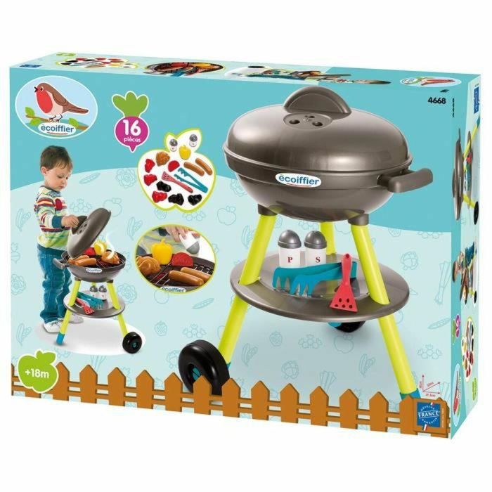 Ecoiffier 4668 Barbacoa de carbón de juguete gris con accesorios, alimentos y utensilios para niños +18 meses 1