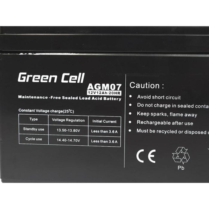 Green Cell AGM07 Batería AGM 12V 12Ah - Batería de plomo-ácido sellada (VRLA) para uso general, 5 años de vida útil 1 Green Cell AGM07 Batería AGM 12V 12Ah - Batería de plomo-ácido sellada (VRLA) para uso general, 5 años de vida útil 1