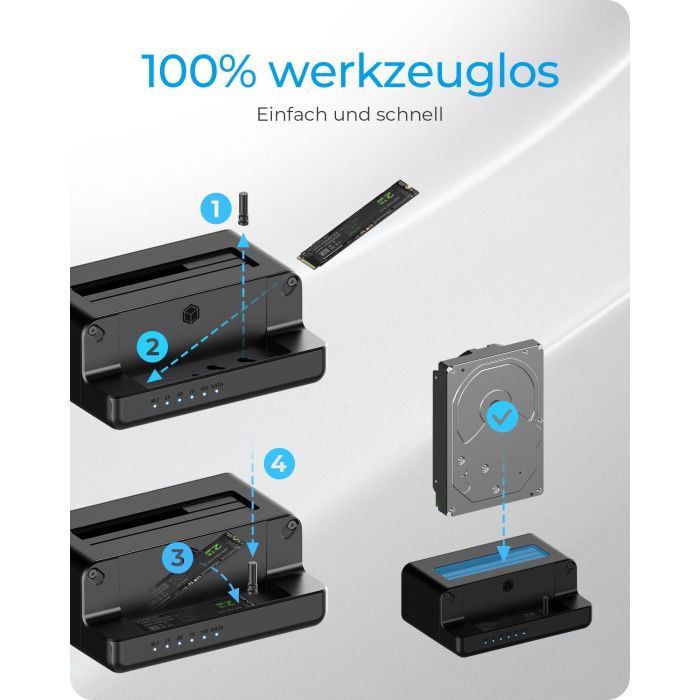 ICY BOX IB-2914MSCL-C31 Klon- und DockingStation für M.2 NVMe SSD und 3.5"/2.5" SATA HDD/SSD 4