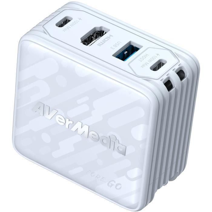 AVerMedia GC313 Core GO Ladedock y cargador GaN 100W Power Delivery 3.0 con 4 puertos USB (2 USB-C) HDMI Blanco