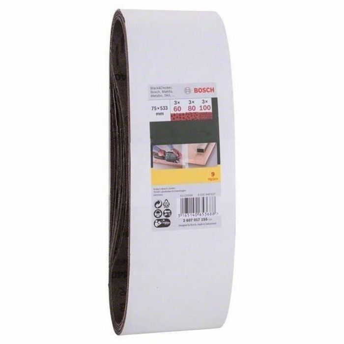 Accesorios BOSCH - 9 abrasivos de correa 74x533 grain60 / 80/100 - 1