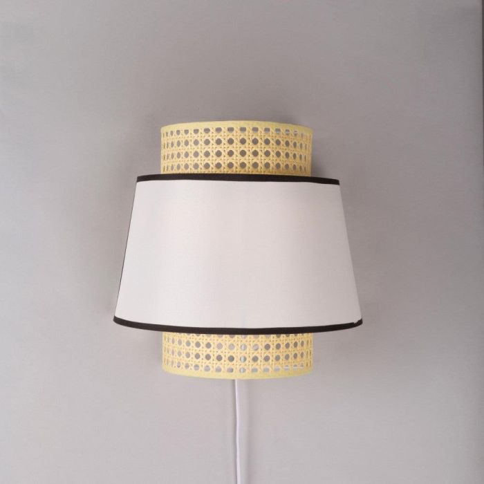 SKD-W1024 Aplique de Pared Quilmes de Ratán y Madera, Estilo Natural Mediterráneo, Bombilla E14, para Salón y Dormitorio