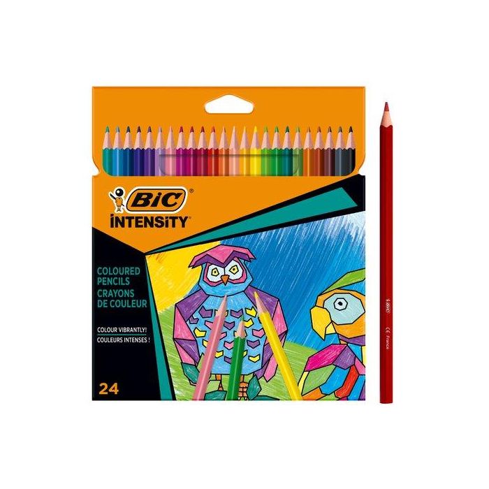 Bic Lápices de Colores Intensity Triangle sin Madera, 24 Unidades Surtidos, Mina 3.2mm Ulta Resistente