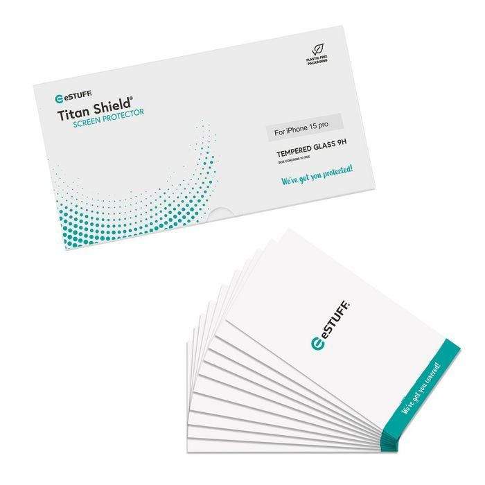 eSTUFF Titan Shield Protector de Pantalla Completo INFINITE para iPhone 15 Pro - 10 Unidades de Vidrio Templado 9H Anti Rotura 2