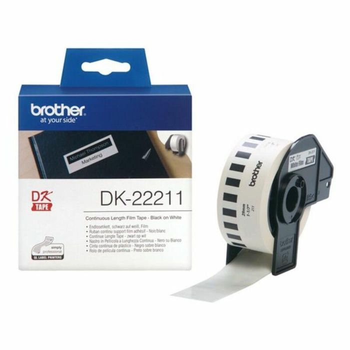 Cinta de Película Continua Brother DK22211 29 mm Negro Negro/Blanco Blanco Cinta de Película Continua Brother DK22211 29 mm Negro Negro/Blanco Blanco