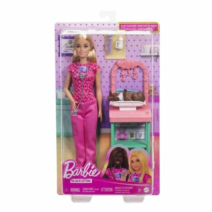 Barbie Set de Pediatra con Jumpsuit Rosa, Bebé y 4 Accesorios Médicos, Juego para Niños a partir de 3 Años 1