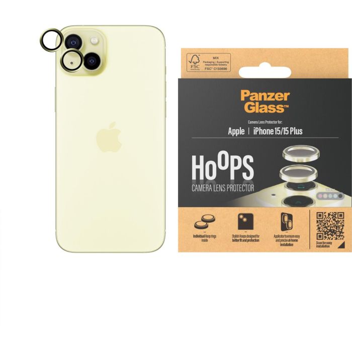 PanzerGlass Protector de Cámara Hoops iPhone 15 y 15 Plus Amarillo 1
