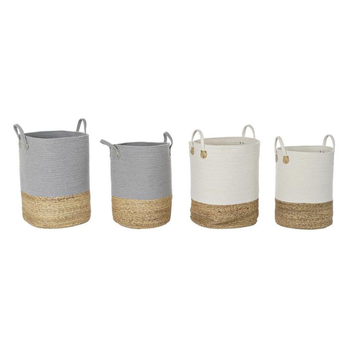 Cesta Boho DKD Home Decor Gris Claro Blanco 40 x 52 x 40 cm Set de 2 (2 Unidades)