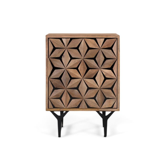 GINER Y COLOMER Mesita Auxiliar Madera de Mango con Diseño Geométrico y Base en Hierro Negro 0 GINER Y COLOMER Mesita Auxiliar Madera de Mango con Diseño Geométrico y Base en Hierro Negro 0