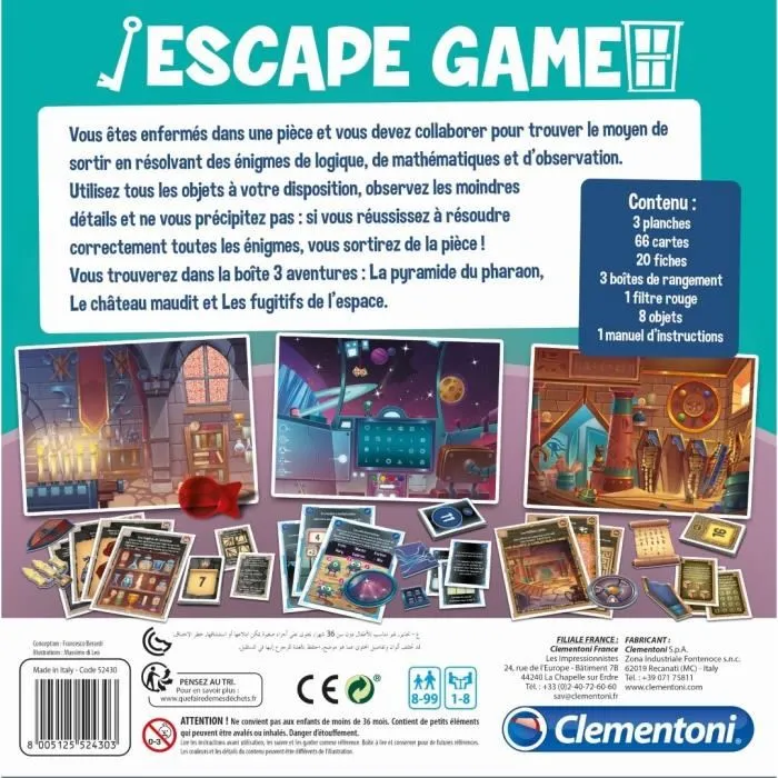 Clementoni Juego de escape Juego de mesa 3 aventuras espaciales, tumba del faraón y castillo 4 Clementoni Juego de escape Juego de mesa 3 aventuras espaciales, tumba del faraón y castillo 4