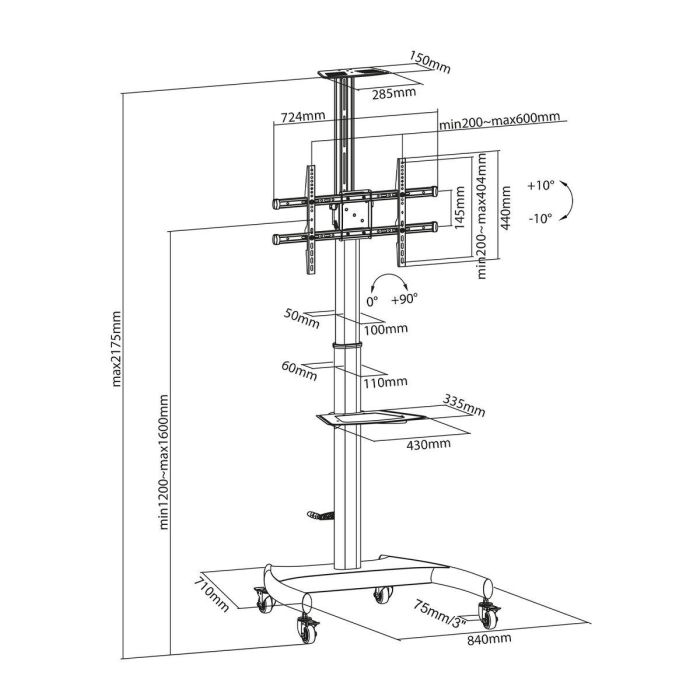 AISENS SOPORTE DE SUELO ECO CON RUEDAS Y MANIVELA, BANDEJA PARA DVD Y SOPORTE DE CAMARA PARA MONITOR/TV 50KG DE 37-70, NEGRO 2 AISENS SOPORTE DE SUELO ECO CON RUEDAS Y MANIVELA, BANDEJA PARA DVD Y SOPORTE DE CAMARA PARA MONITOR/TV 50KG DE 37-70, NEGRO 2