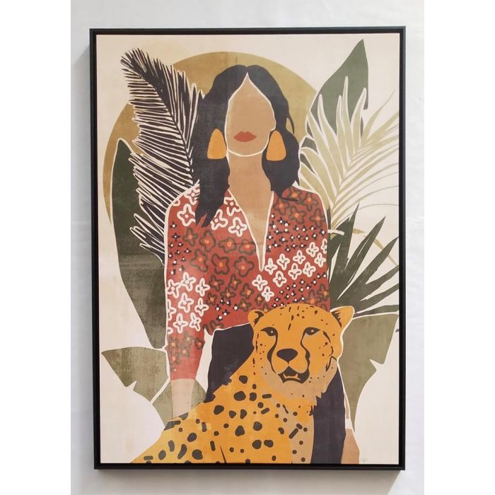 Cuadro DKD Home Decor Mujer Tigre 104 x 4,5 x 144 cm Animal Tropical (2 Unidades)