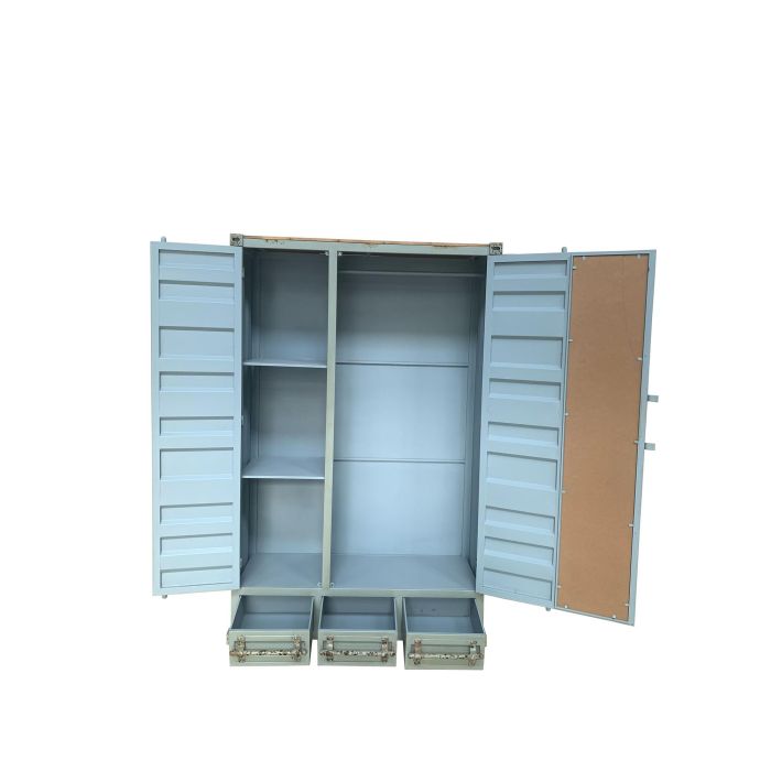 DKD Home Decor Armario Vintage Azul Celeste Metal Container 112 x 46 x 174 cm con 3 Cajones y 2 Puertas 1