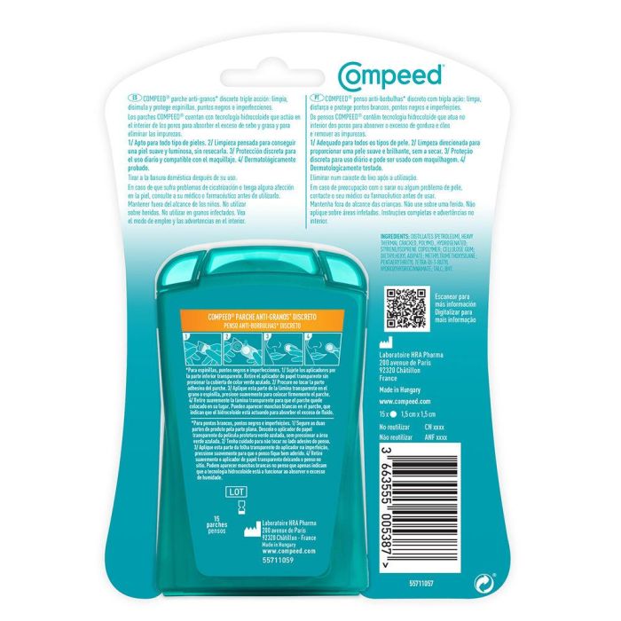 Compeed Parche Anti-Granos Discreto 15 Parches Tratamiento Acné Poros Puntos Negros 1