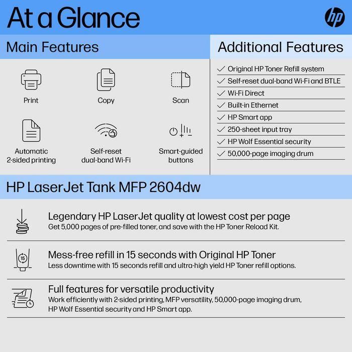 HP LaserJet Tank MFP 2604dw - Impresora multifunción láser, WiFi, Tanque de tóner recargable 17