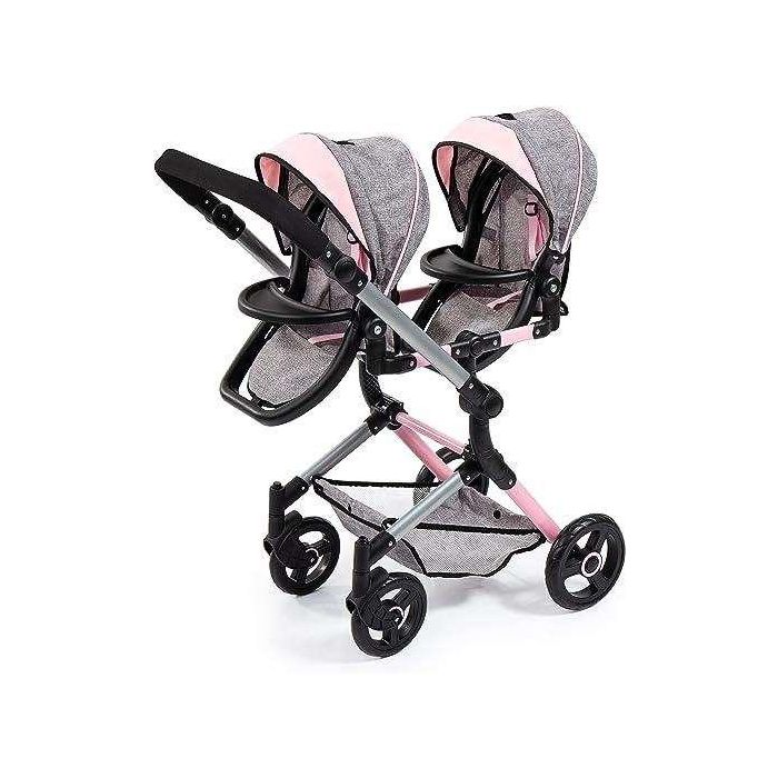 Reig Coche de Muñeca Gemelar Gris con Cubre Canasto 73x63x46 cm