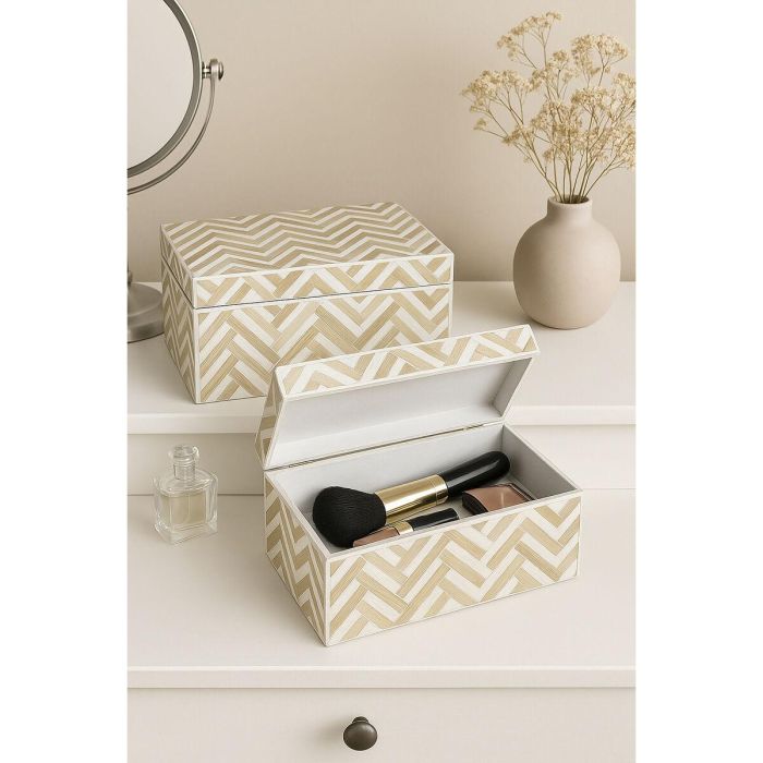 DKD Home Decor Caja Tropical Colección Raviet de Bambú y Resina Acabado Natural Mosaico Surtido Marrón Blanco Set de 2 (16x12x30 cm) 3