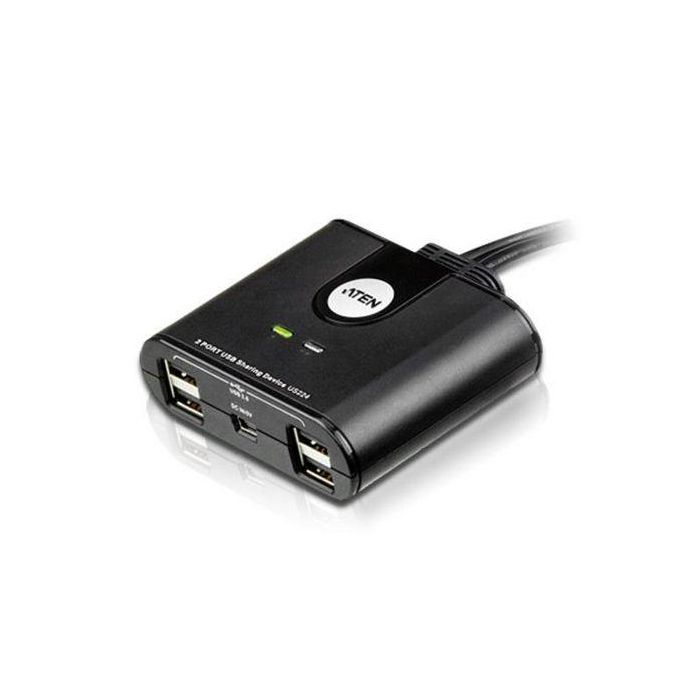 Aten Dispositivo USB Compartido 2 Puertos - Conmutador KVM para 2 PCs y 4 Periféricos USB con Selector Remoto