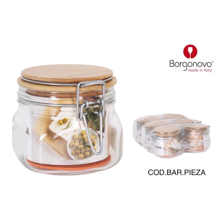 Borgonovo Tarro Hermético Primizie 500 cc con Tapa de Bambú (6 Unidades)