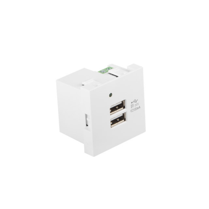 LANBERG Toma de corriente 2x USB Blanco AC-4545-2XUSB2.1-W con 2 puertos USB 2.1A