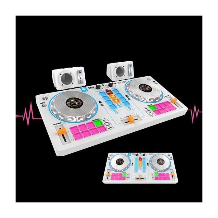 Mesa de mezclas de dj con karaoke y 2 altavoces blanco 5x5,52x25,8 cm 2 Mesa de mezclas de dj con karaoke y 2 altavoces blanco 5x5,52x25,8 cm 2