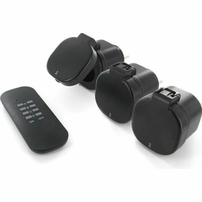 Chacon Set 3 mini enchufes exteriores estancos IP44 On/Off 3000W con Mando a distancia 4 canales 433,92 MHz, alcance 30m, FR