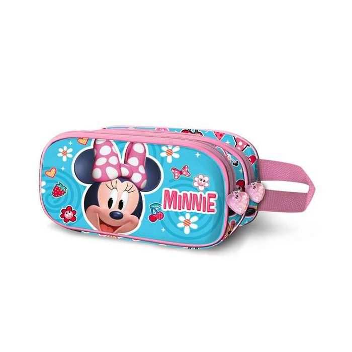 Karactermania Estuche Portatodo Doble 3D Minnie Mouse Happiness, Escolar con Relieve, 2 Compartimentos, Azul, 22x8x9,5 cm