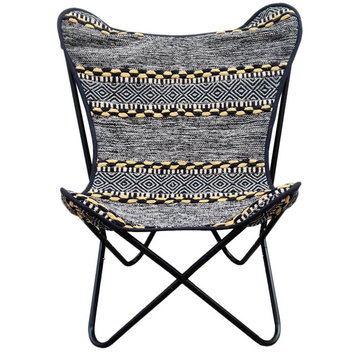 DKD Home Decor Sillón Indio Negro Blanco 65 x 90 x 74 cm Algodón Hierro 0 DKD Home Decor Sillón Indio Negro Blanco 65 x 90 x 74 cm Algodón Hierro 0