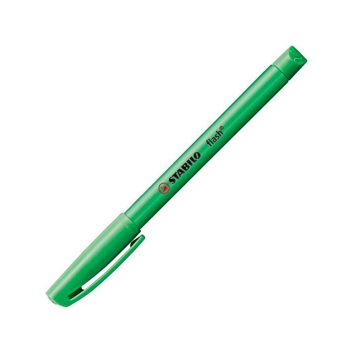 Stabilo Marcador Fluorescente Flash Verde, Caja 10 Unidades, Tinta Base Agua, Anti-Secado, Trazo 1+4mm